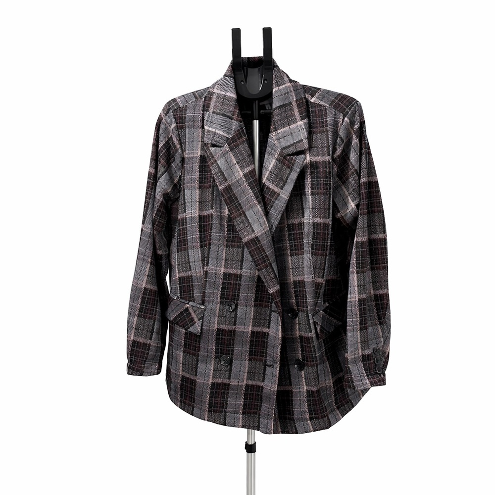Avec Les Filles Black and Gray Plaid Blazer-size 1X